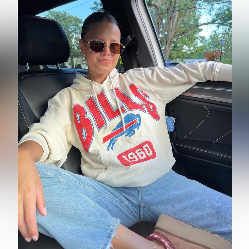 NWT Buffalo Bills Goated Vintage Dye Pierce HD Crew Hoodie